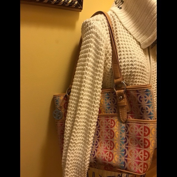Gianni Bernini Rainbow Print Pride Colorful Tote Bag Canvas Shoulder Bag Large - Picture 2 of 5